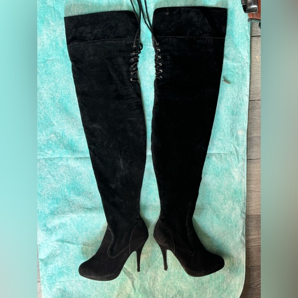DBDK Fashion Over The Knees Stiletto Black Suede Boots - Picture 2 of 8